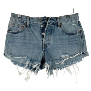 Levis 501 Denim Shorts Womens W28 size 28 Frayed‎ Hem Distressed Light Wash 6